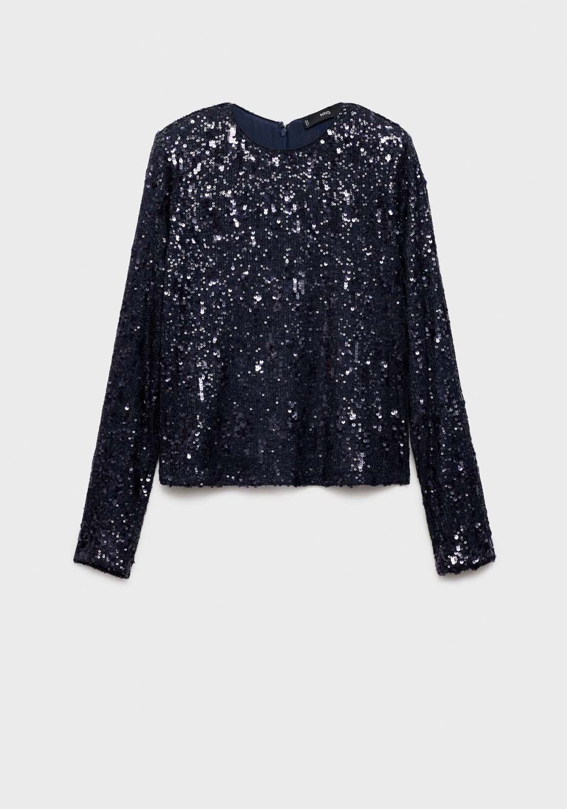 Mango Long-sleeved t-shirt with sequins - Navy 8 Shaws Department Stores