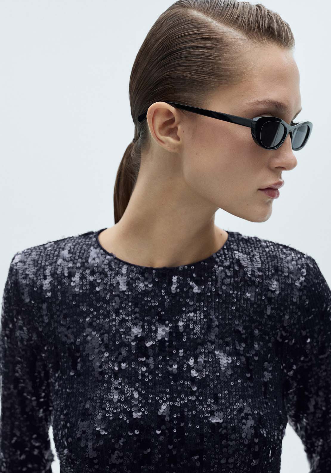 Mango Long-sleeved t-shirt with sequins - Navy 3 Shaws Department Stores