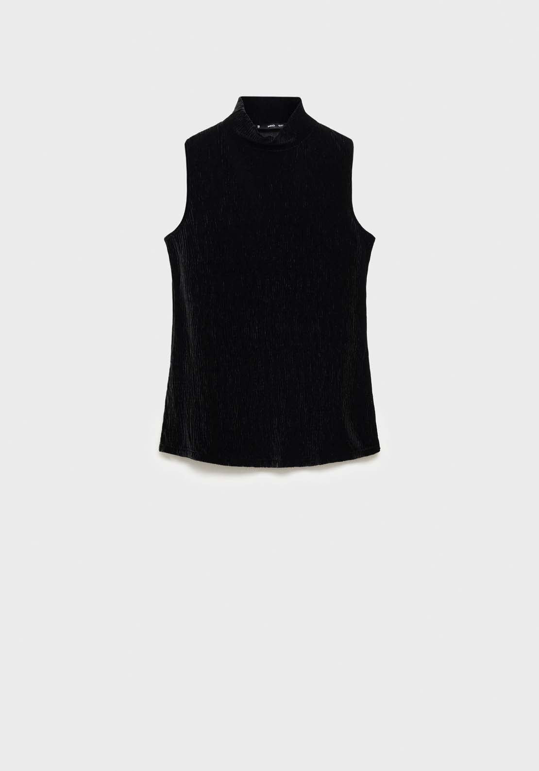 Mango Perkins neck velvet top - Black 6 Shaws Department Stores