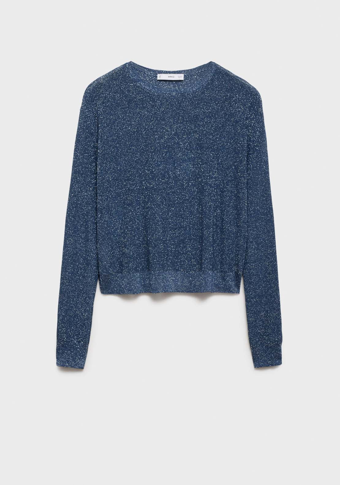 Mango Crewneck lurex sweater - Navy 10 Shaws Department Stores
