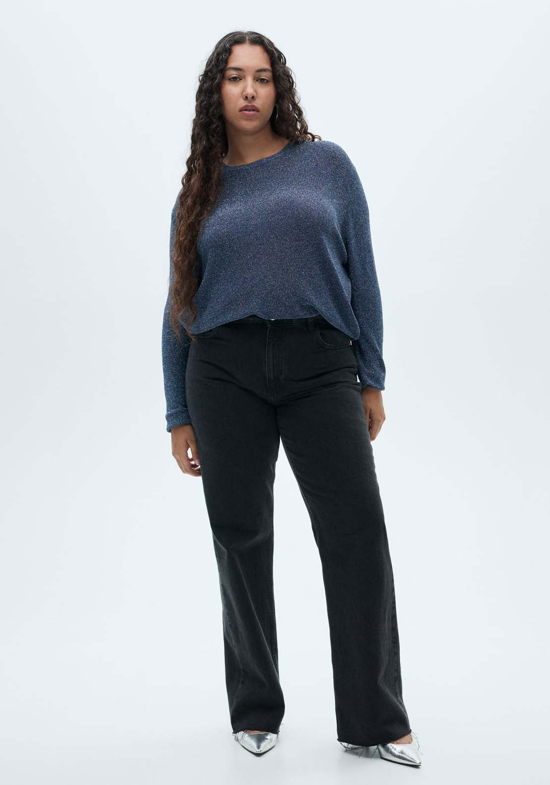 Mango Crewneck lurex sweater - Navy 5 Shaws Department Stores