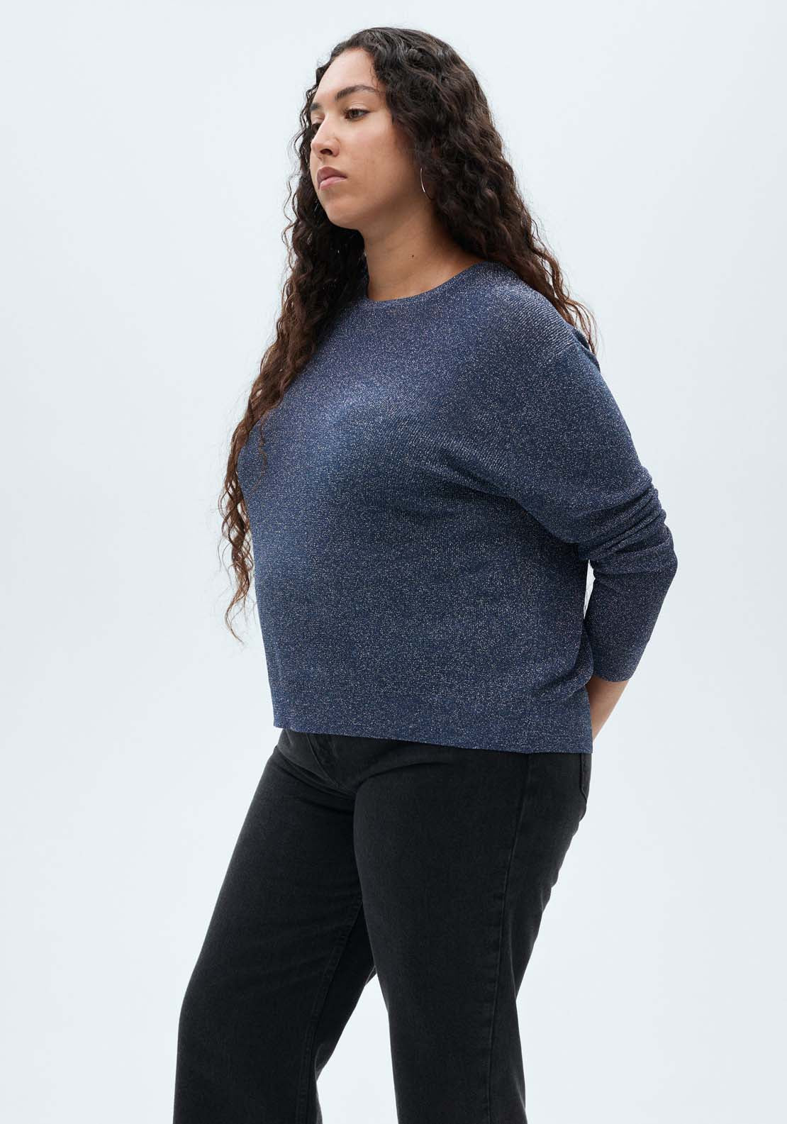 Mango Crewneck lurex sweater - Navy 6 Shaws Department Stores