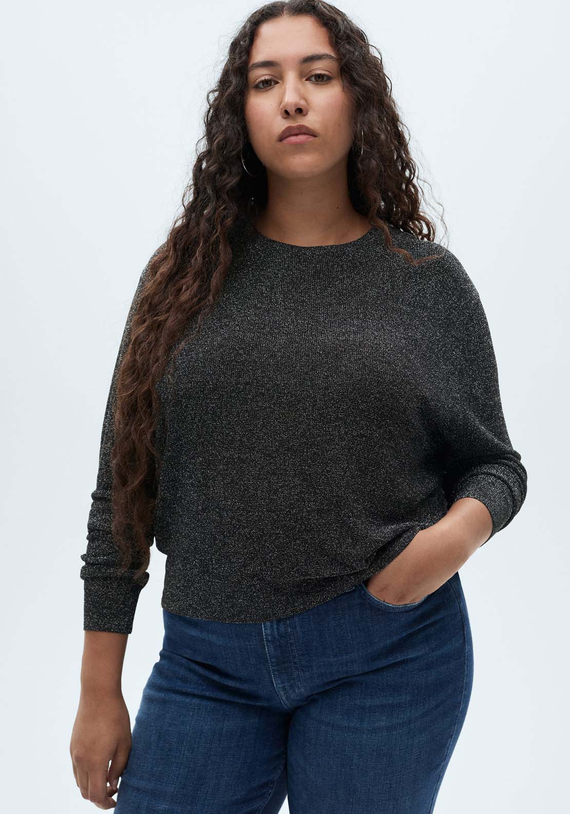 Mango Crewneck lurex sweater - Black 6 Shaws Department Stores
