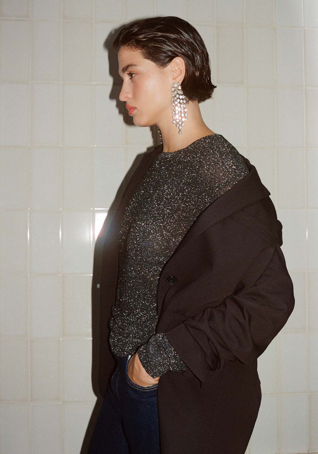 Mango Crewneck lurex sweater - Black 4 Shaws Department Stores