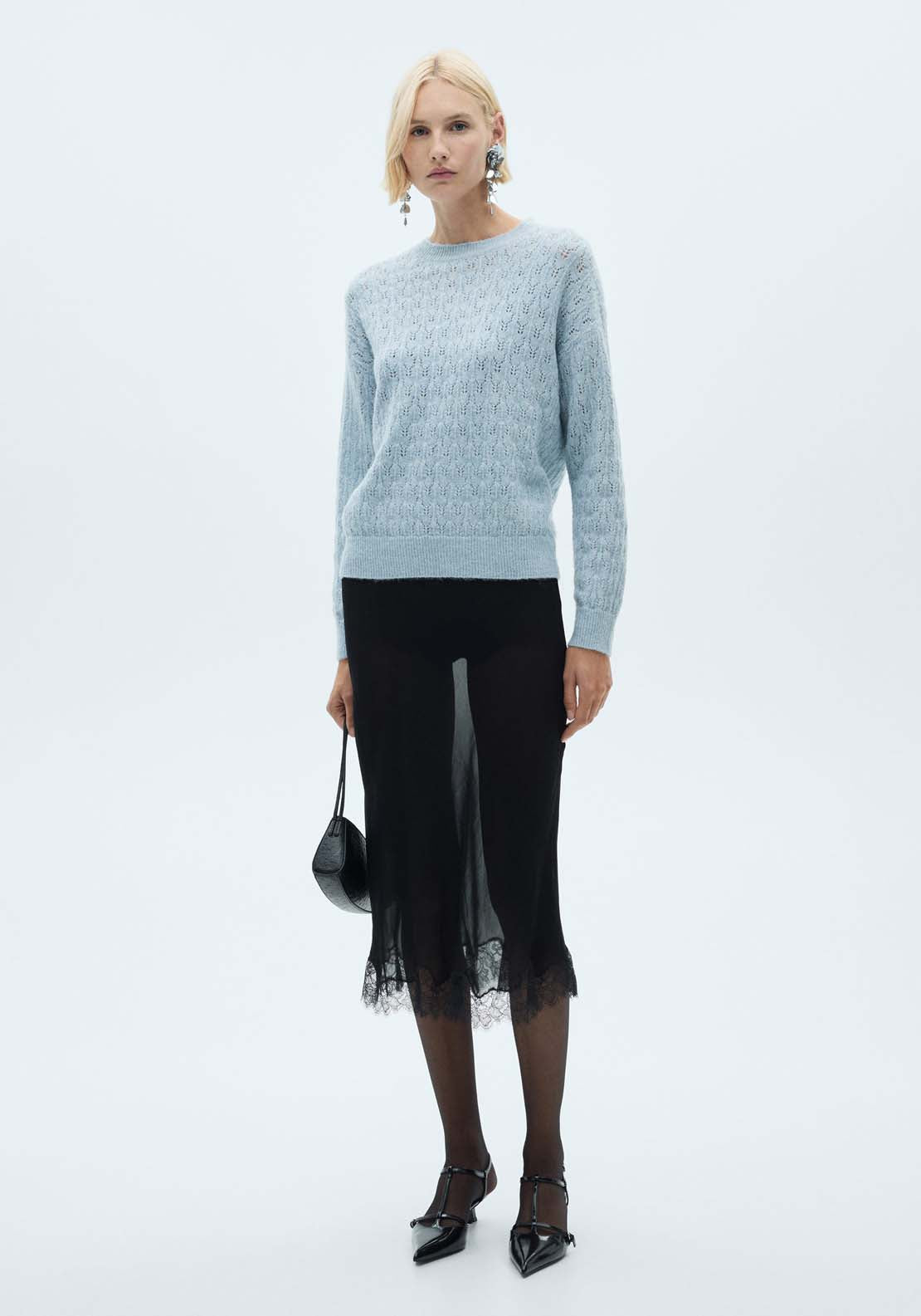 Mango Openwork sweater with lúrex details - Light/pastel Blue 2 Shaws Department Stores