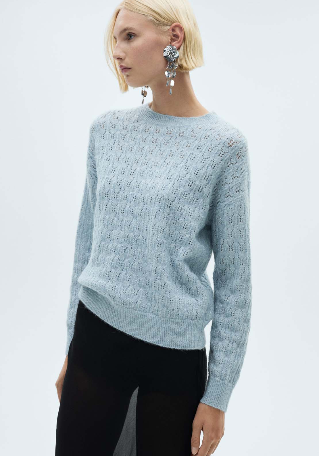 Mango Openwork sweater with lúrex details - Light/pastel Blue 1 Shaws Department Stores