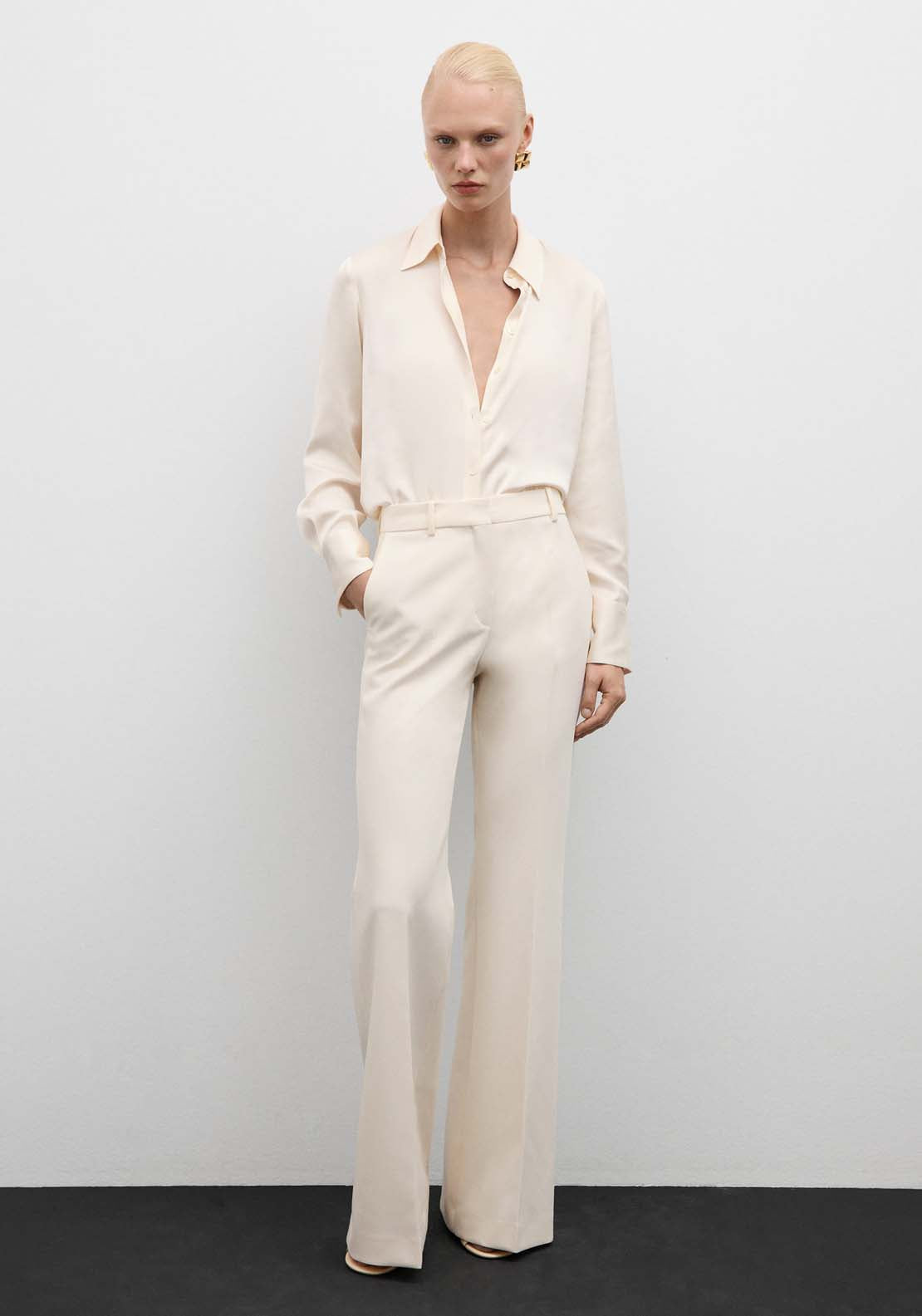 Mango Satin finish flowy shirt - Natural 5 Shaws Department Stores