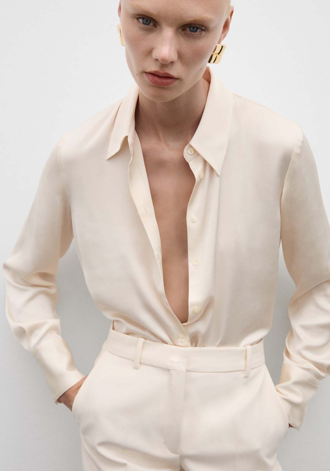 Mango Satin finish flowy shirt - Natural 2 Shaws Department Stores