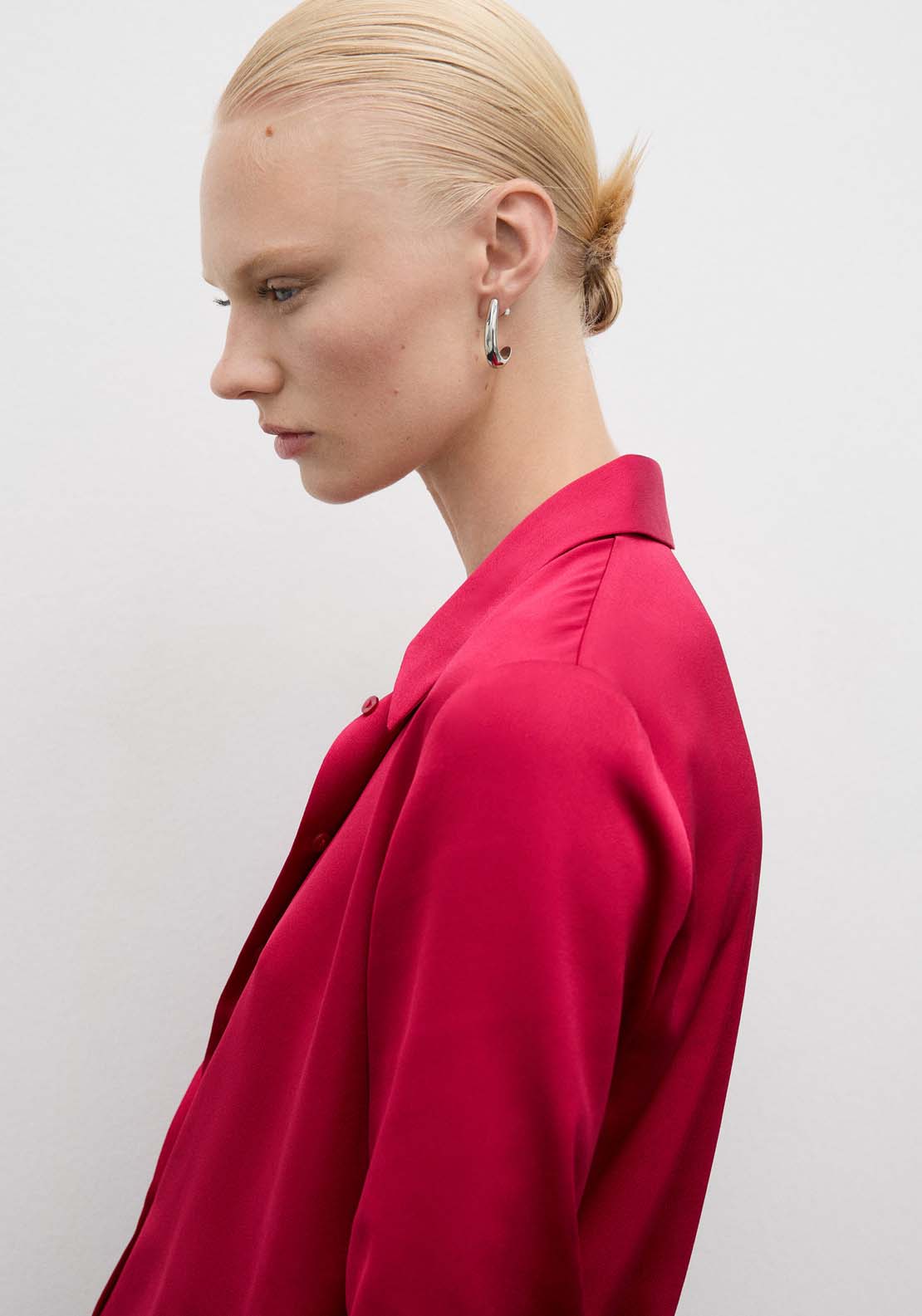 Mango Satin finish flowy shirt - Bright Pink 2 Shaws Department Stores