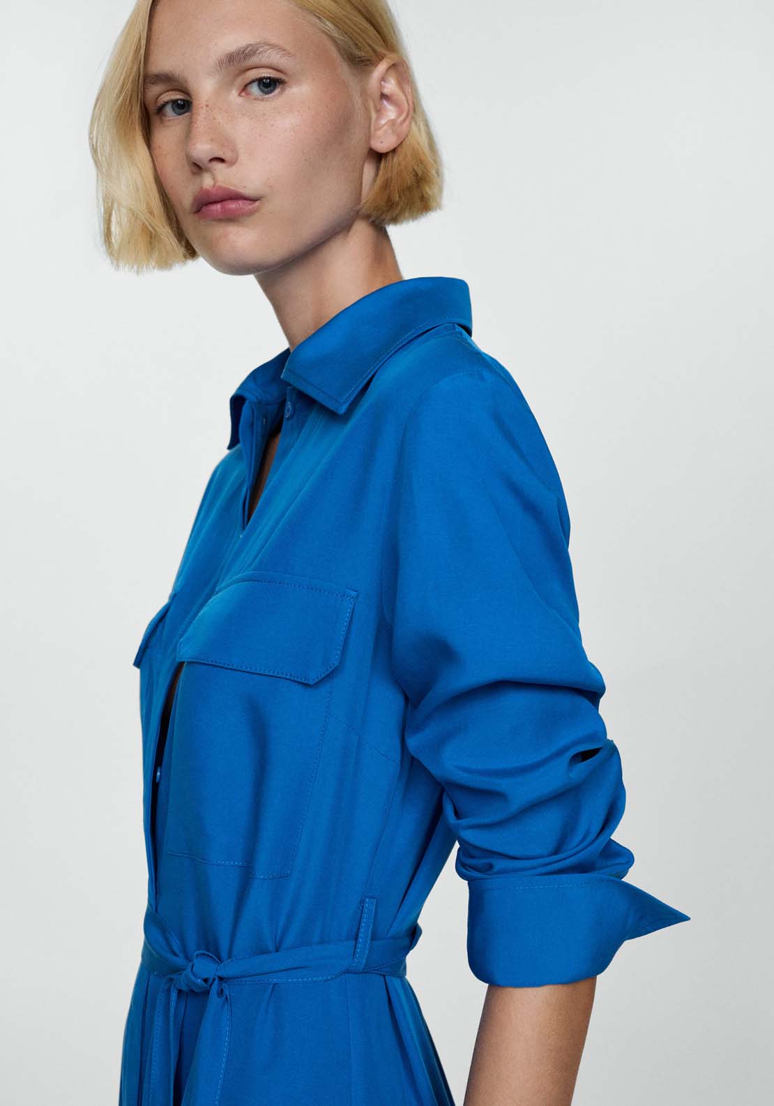 Mango Lyocell shirt dress with bow - Medium Blue 3 Shaws Department Stores
