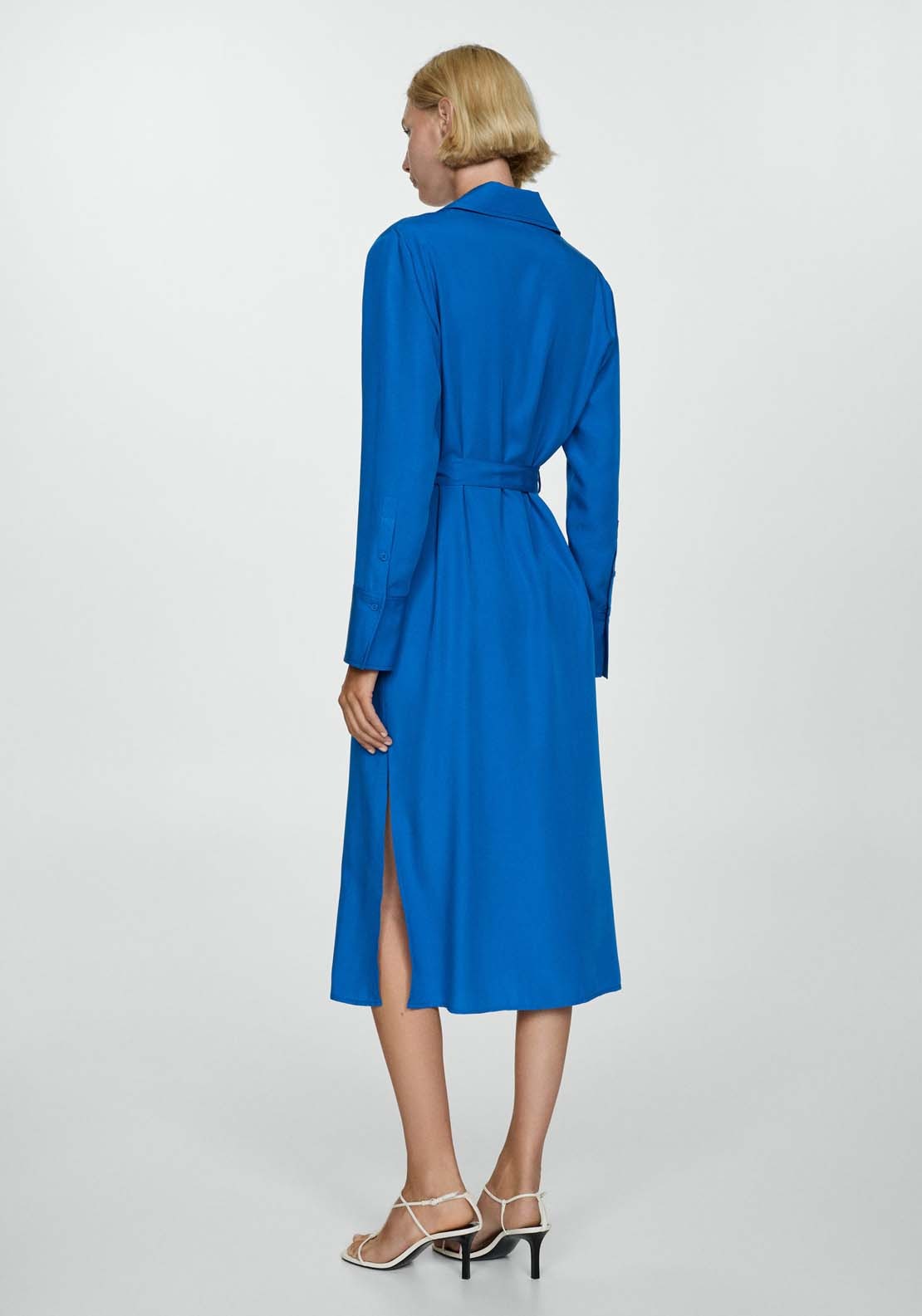Mango Lyocell shirt dress with bow - Medium Blue 2 Shaws Department Stores