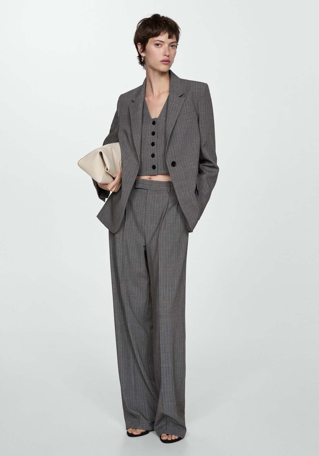 Mango Pinstripe suit blazer - Gray 5 Shaws Department Stores