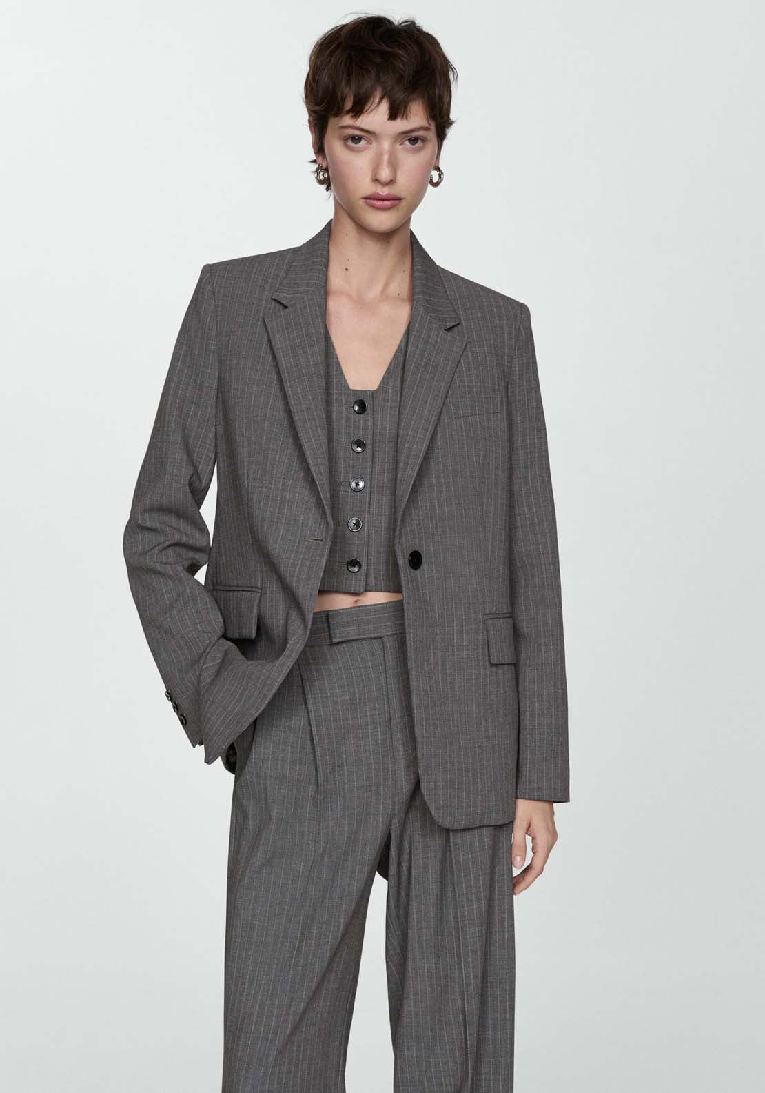 Mango Pinstripe suit blazer - Gray 2 Shaws Department Stores