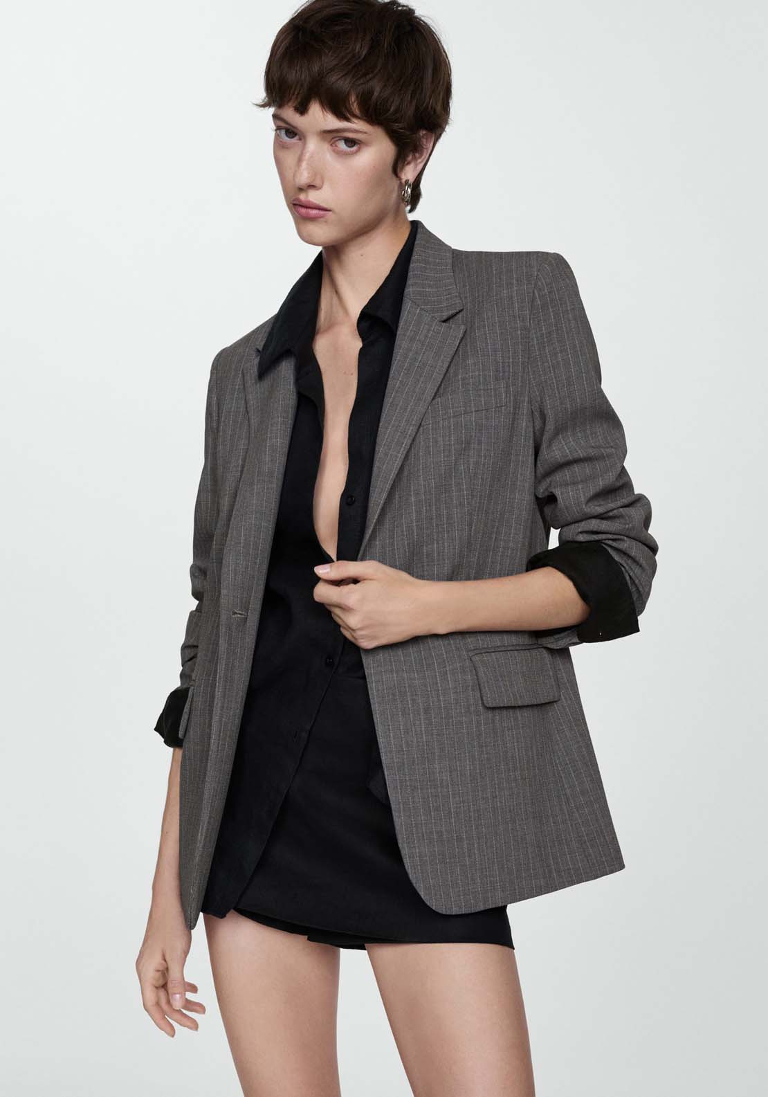 Mango Pinstripe suit blazer - Gray 1 Shaws Department Stores