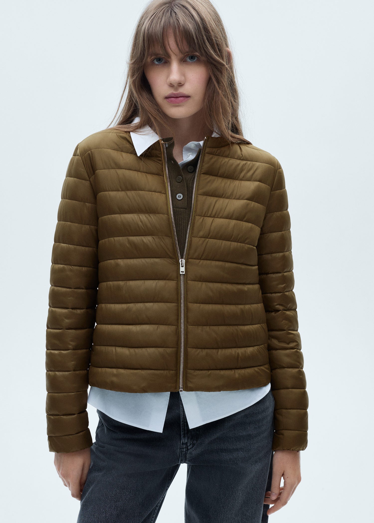 Mango Pocket quilted jacket - Beige/khaki 1 Shaws Department Stores