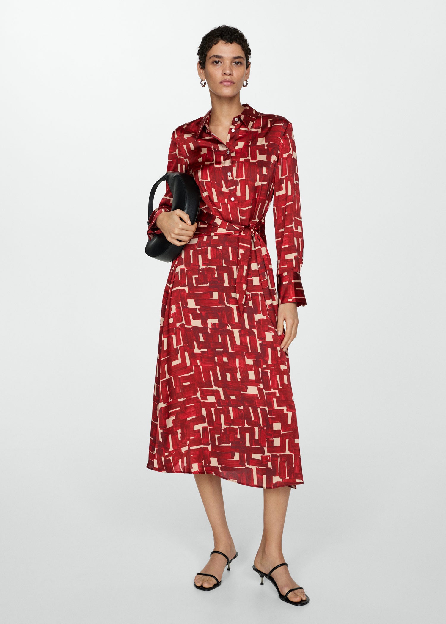 Mango Printed shirt dress - Dark Red 1 Shaws Department Stores