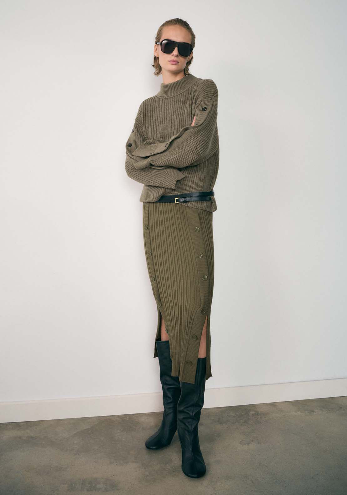 Mango Buttons detail knit sweater - Beige/khaki 3 Shaws Department Stores