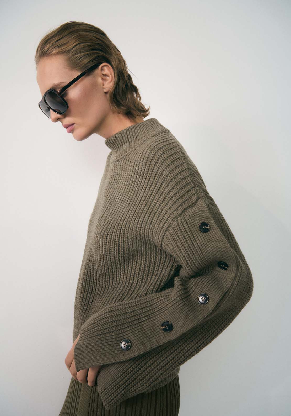 Mango Buttons detail knit sweater - Beige/khaki 2 Shaws Department Stores