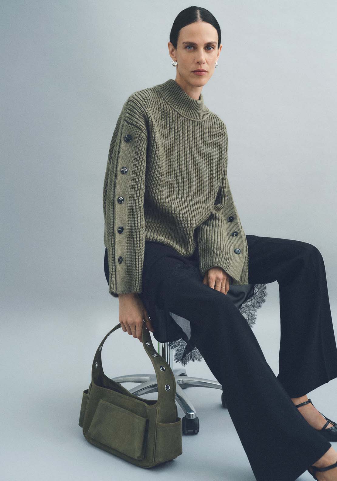 Mango Buttons detail knit sweater - Beige/khaki 1 Shaws Department Stores