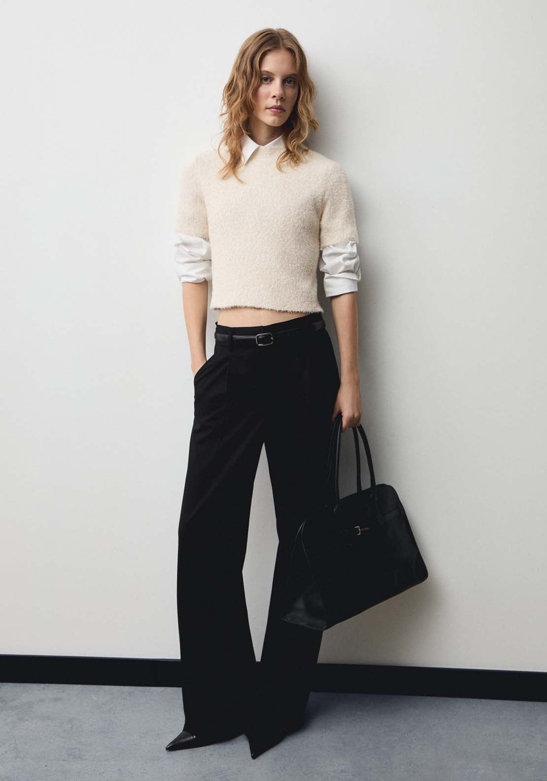 Mango Short-sleeved sweater with glitter detail - Light Beige 3 Shaws Department Stores