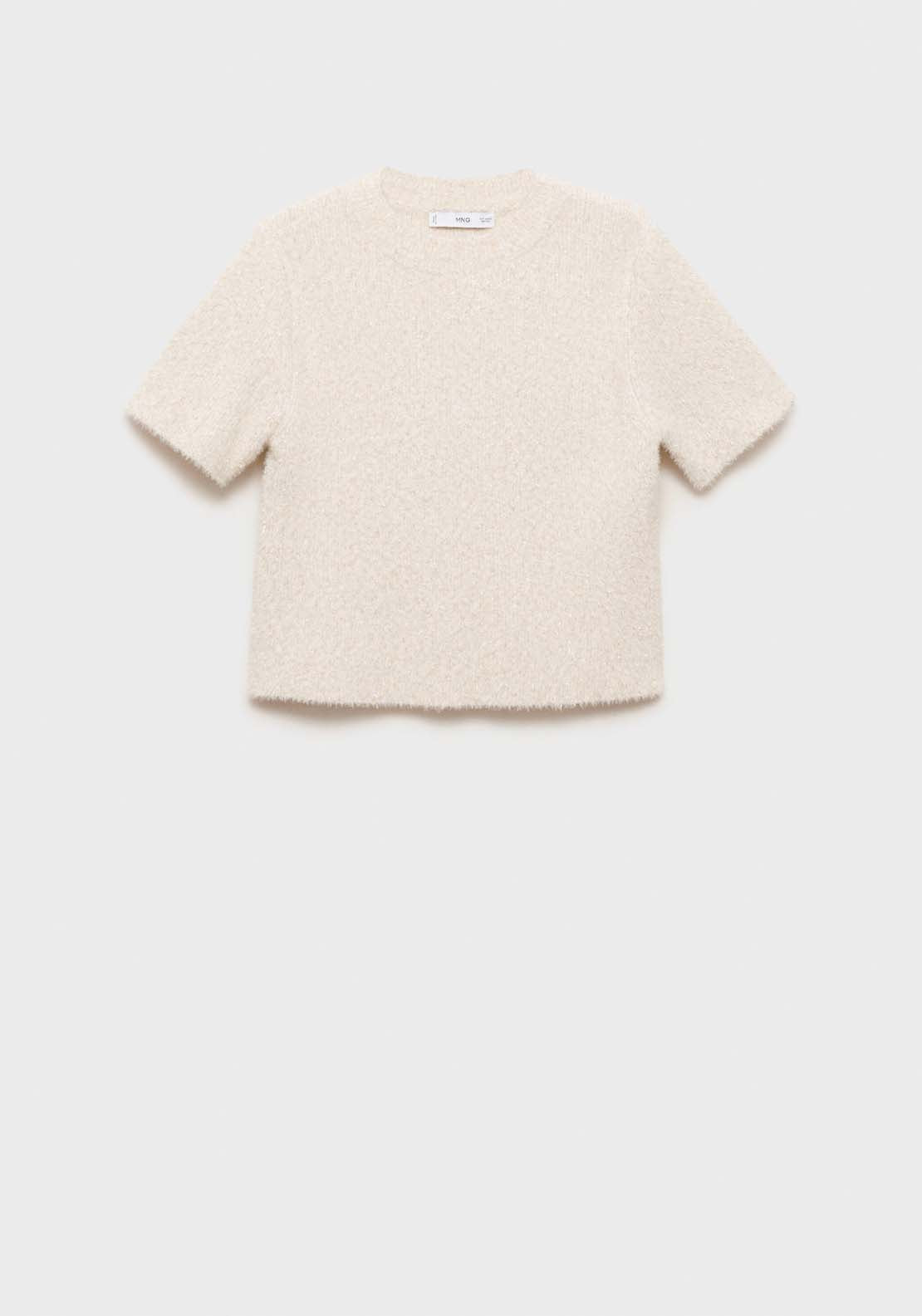 Mango Short-sleeved sweater with glitter detail - Light Beige 6 Shaws Department Stores