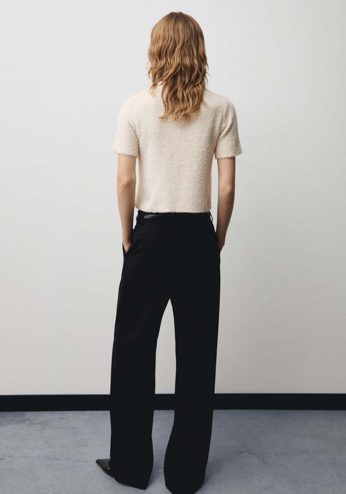 Mango Short-sleeved sweater with glitter detail - Light Beige 4 Shaws Department Stores