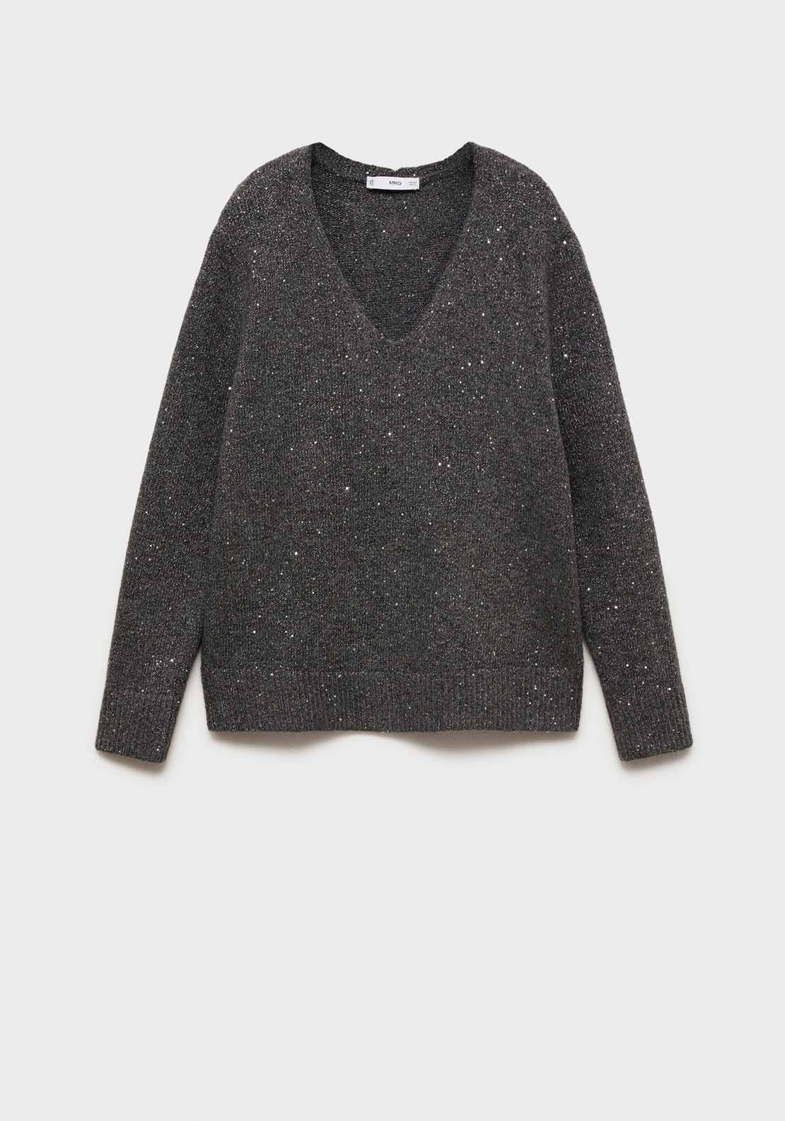 Mango V-neck sequin sweater - Charcoal 8 Shaws Department Stores