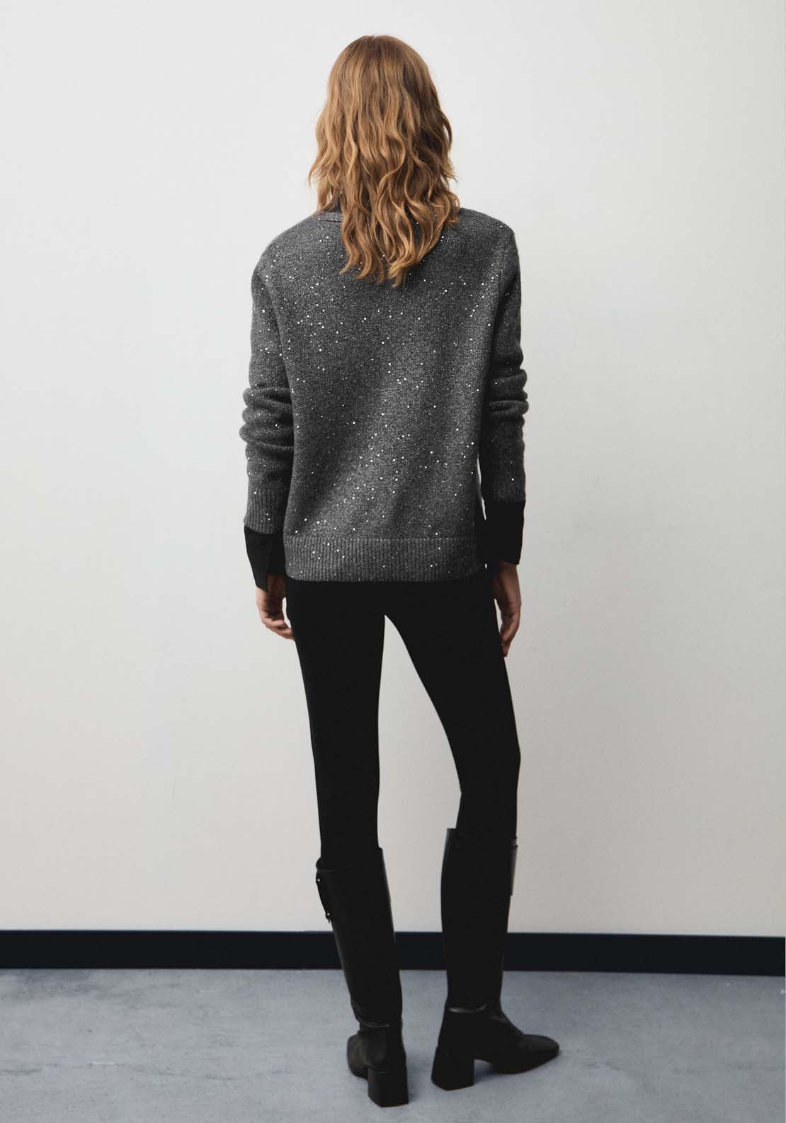 Mango V-neck sequin sweater - Charcoal 4 Shaws Department Stores