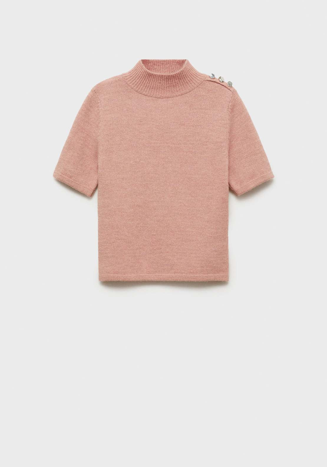 Mango Perkins-neck short-sleeved sweater - Light/pastel Pink 7 Shaws Department Stores