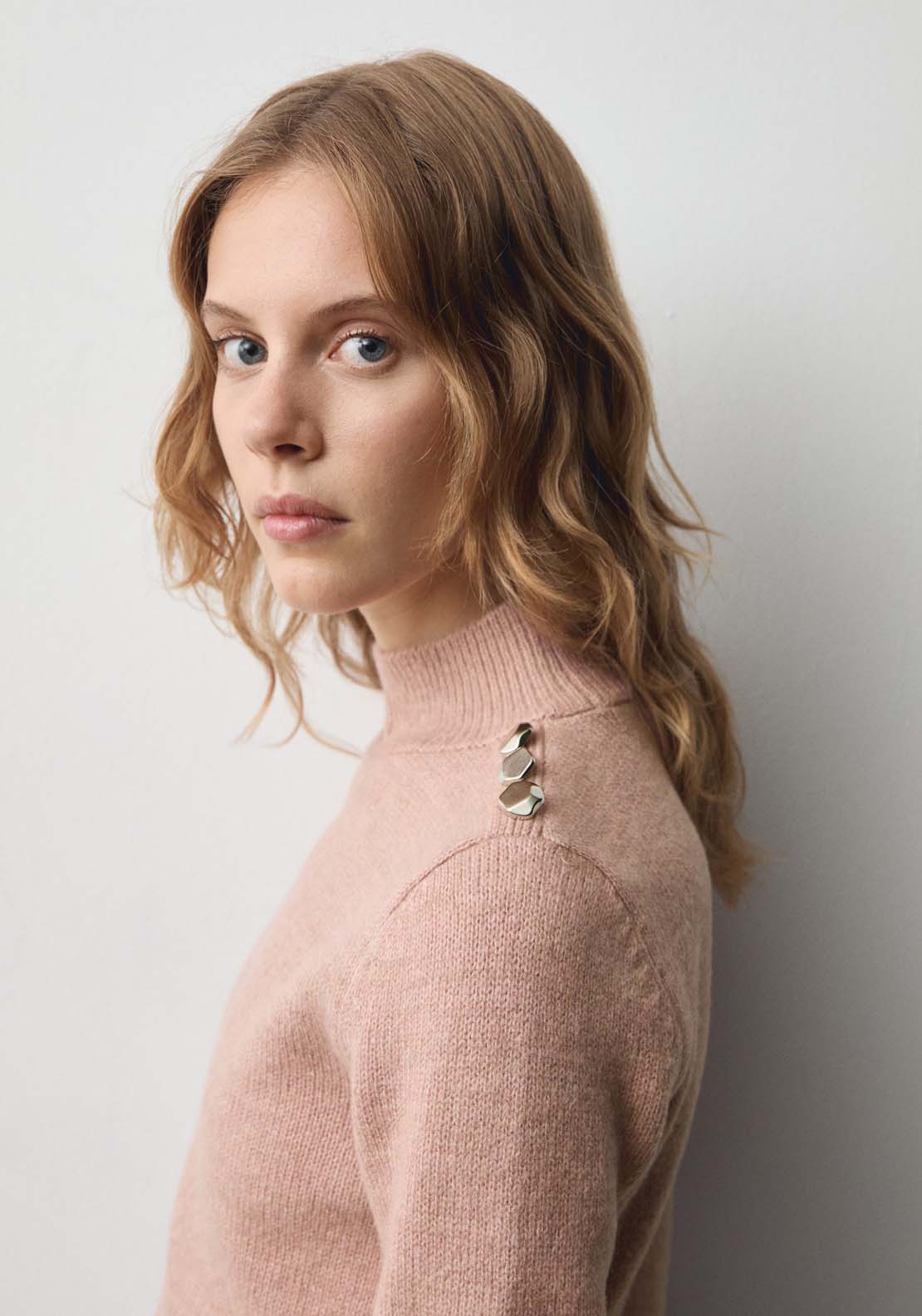 Mango Perkins-neck short-sleeved sweater - Light/pastel Pink 2 Shaws Department Stores