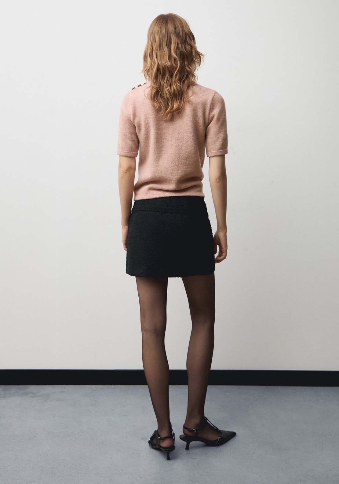 Mango Perkins-neck short-sleeved sweater - Light/pastel Pink 4 Shaws Department Stores