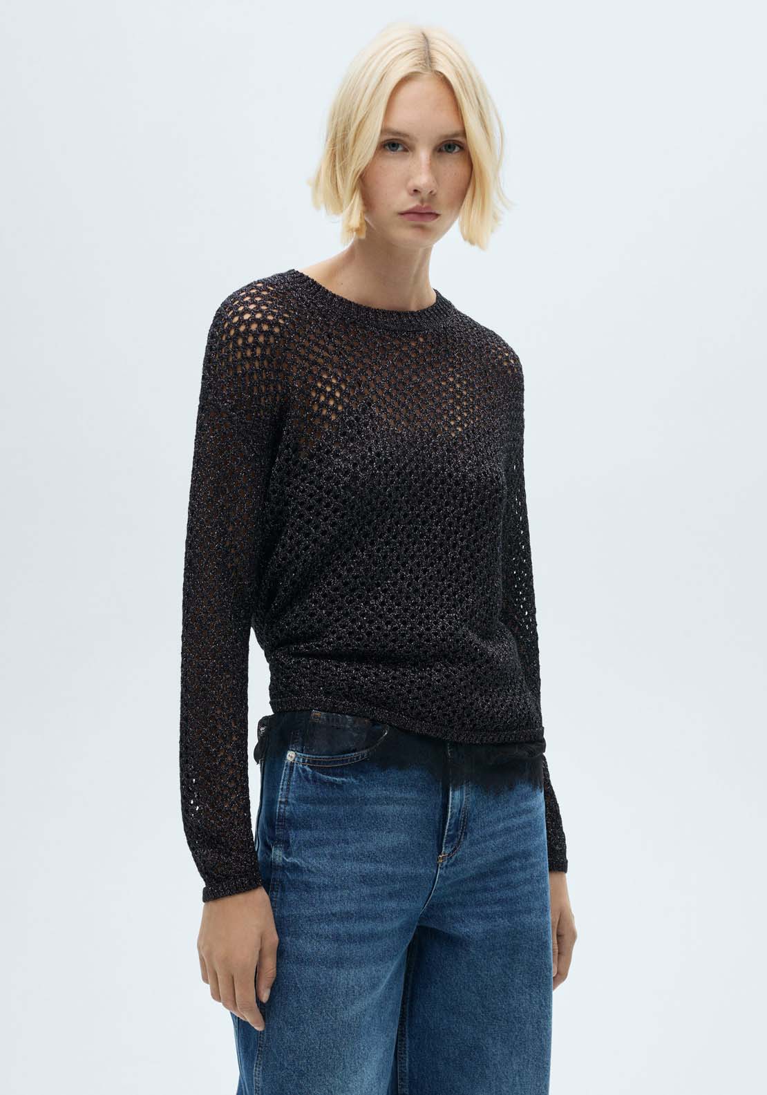 Mango Lurex openwork knitted sweater - Black 2 Shaws Department Stores
