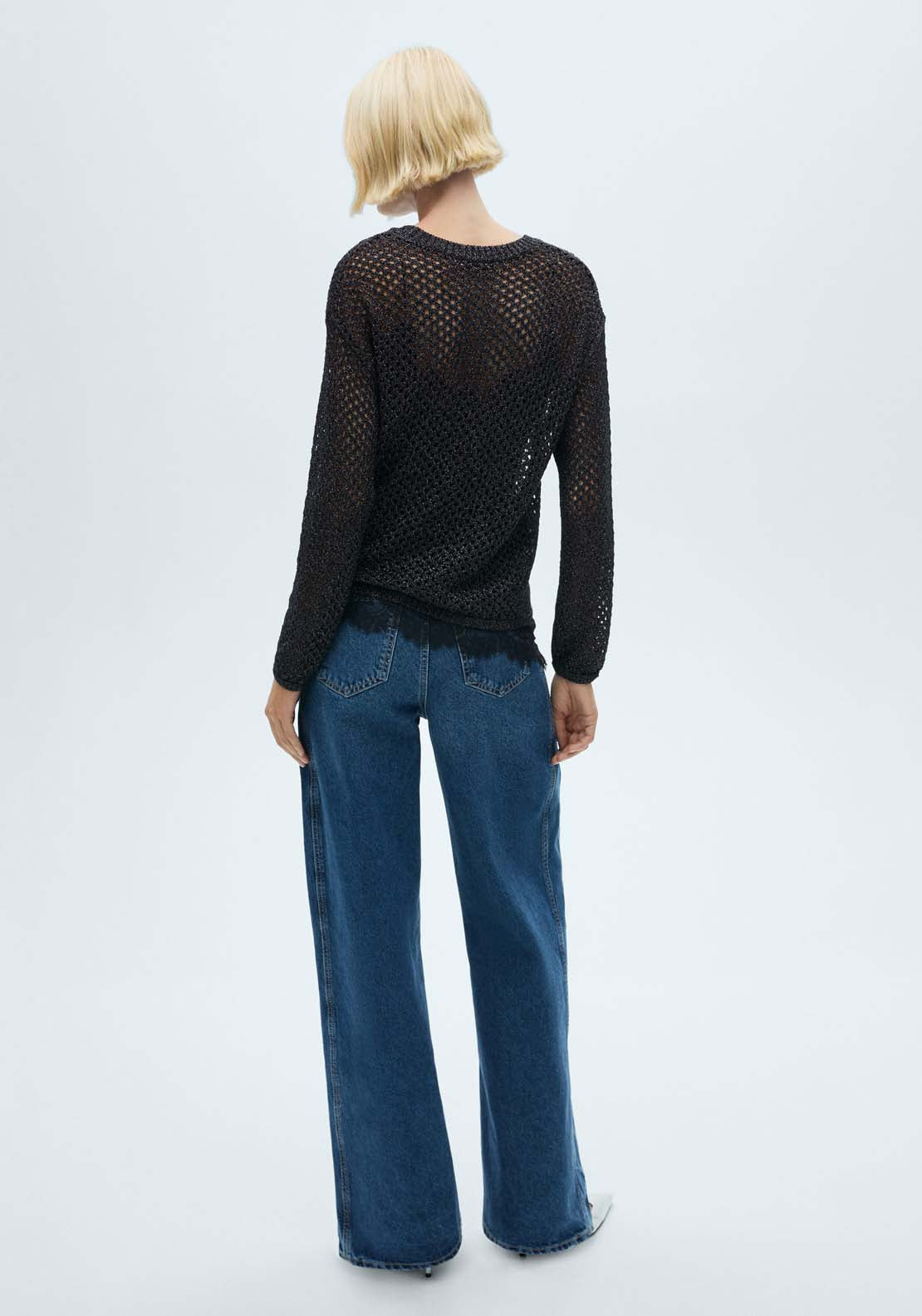 Mango Lurex openwork knitted sweater - Black 4 Shaws Department Stores