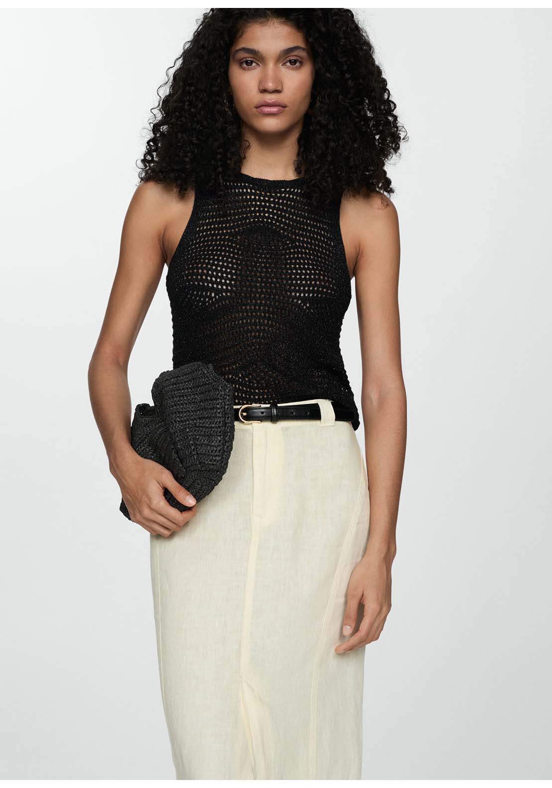 Mango Openwork knitted lurex top - Black 1 Shaws Department Stores