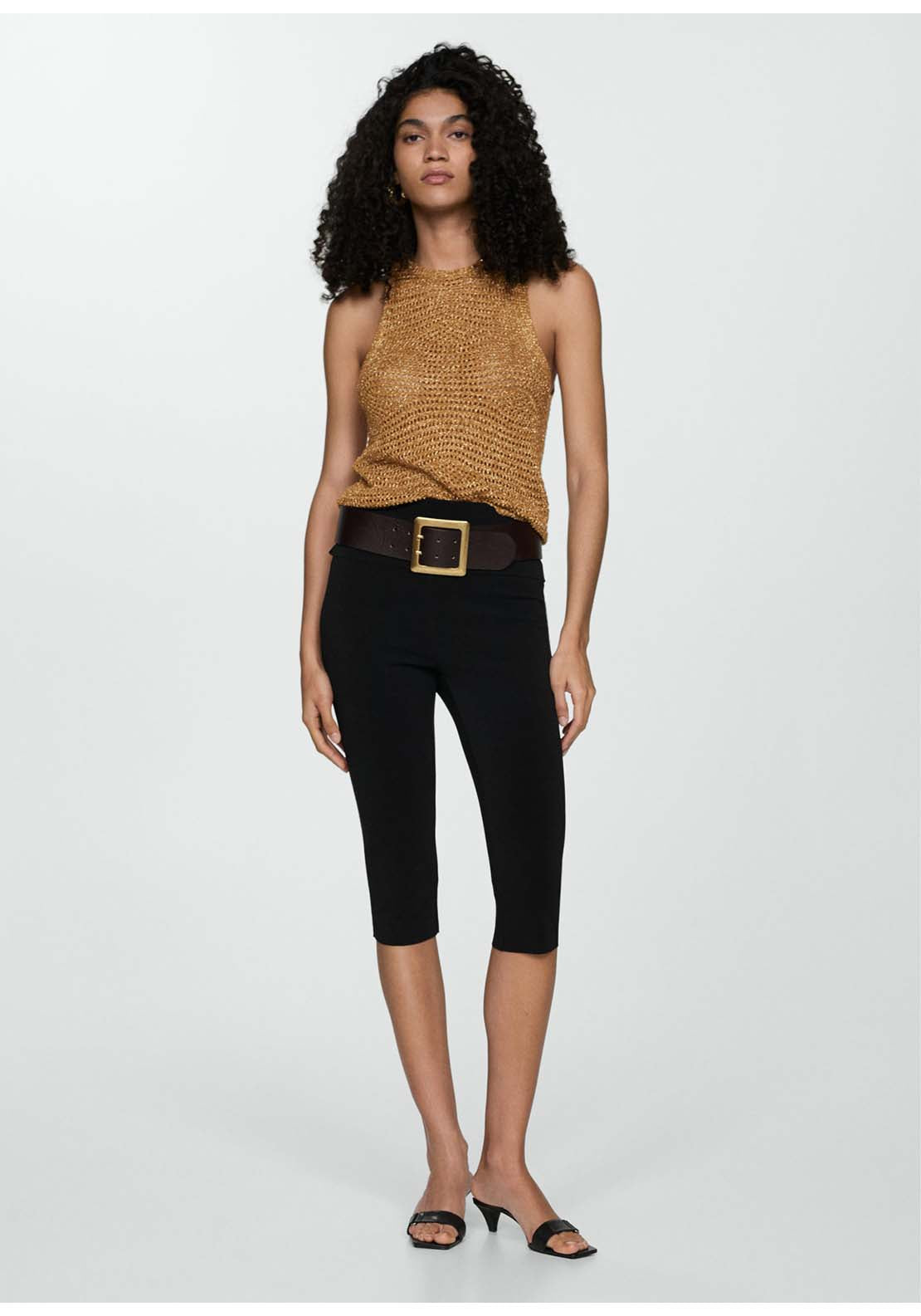 Mango Openwork knitted lurex top - Gold 1 Shaws Department Stores