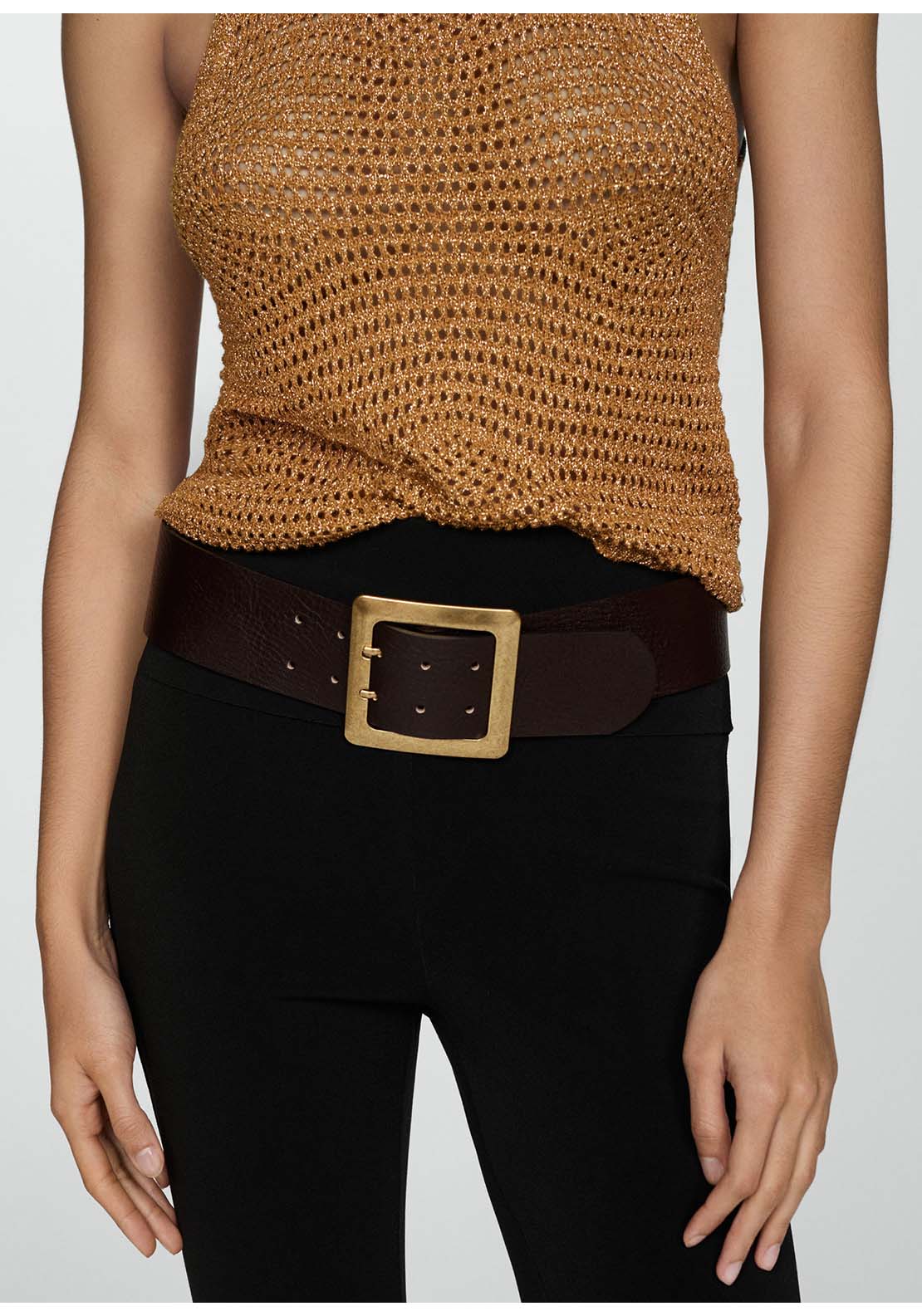 Mango Openwork knitted lurex top - Gold 2 Shaws Department Stores