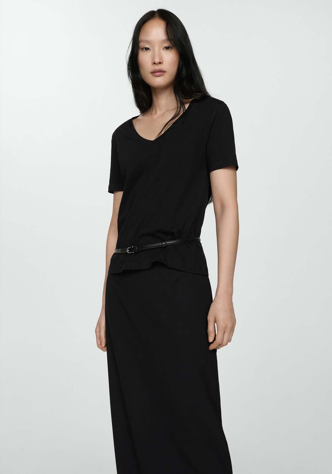 Mango Short-sleeved cotton t-shirt - Black 1 Shaws Department Stores