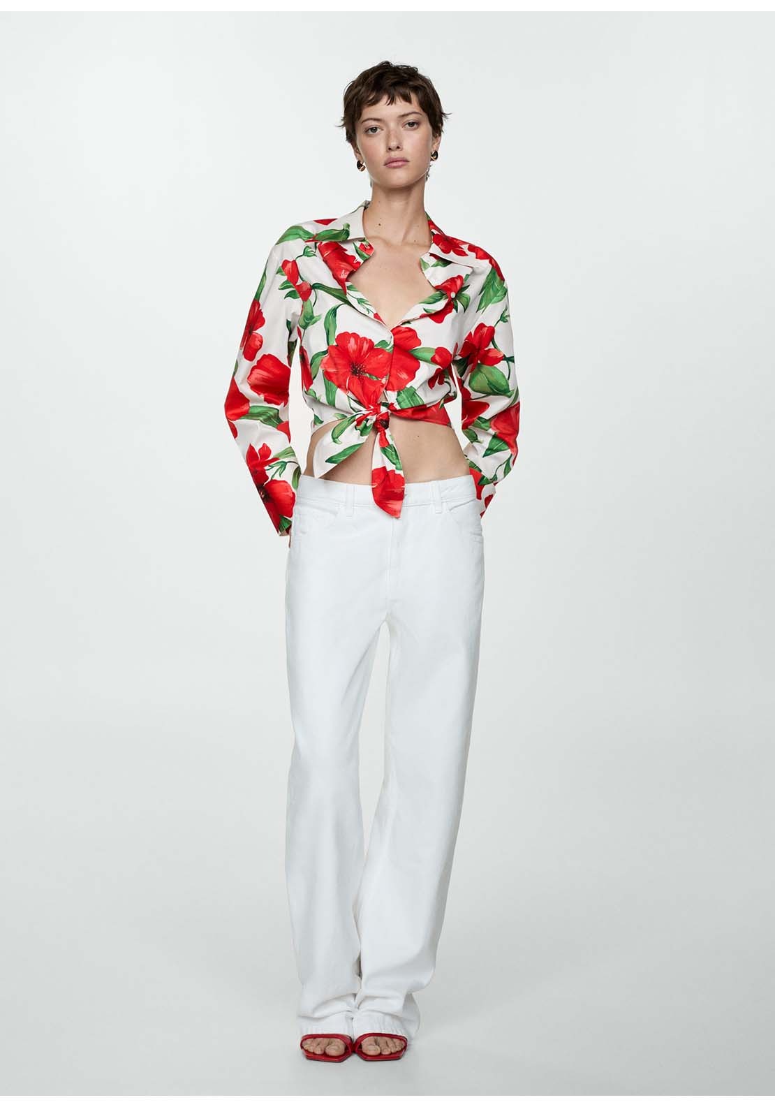 Mango Bow printed shirt - Red 3 Shaws Department Stores