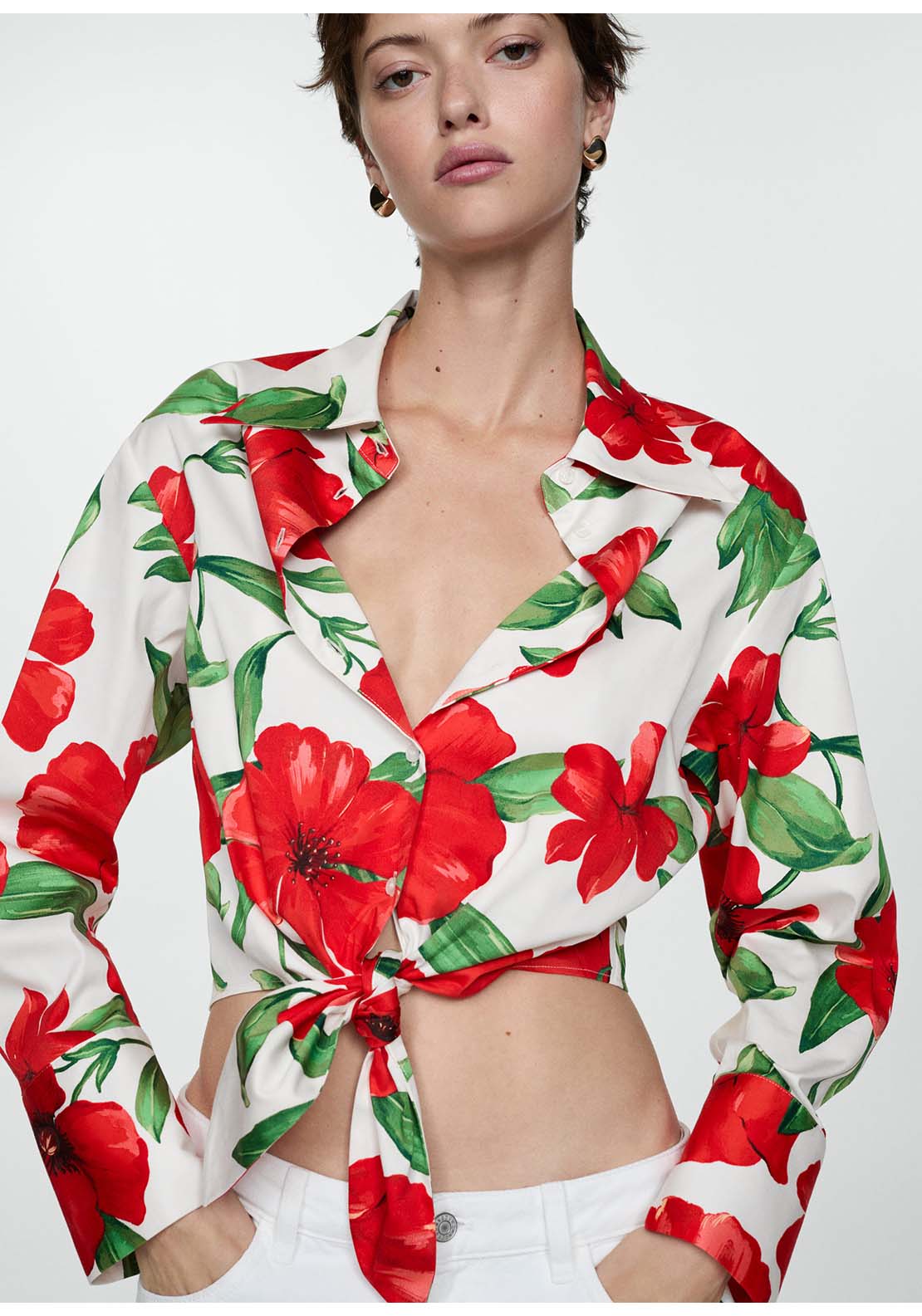 Mango Bow printed shirt - Red 2 Shaws Department Stores