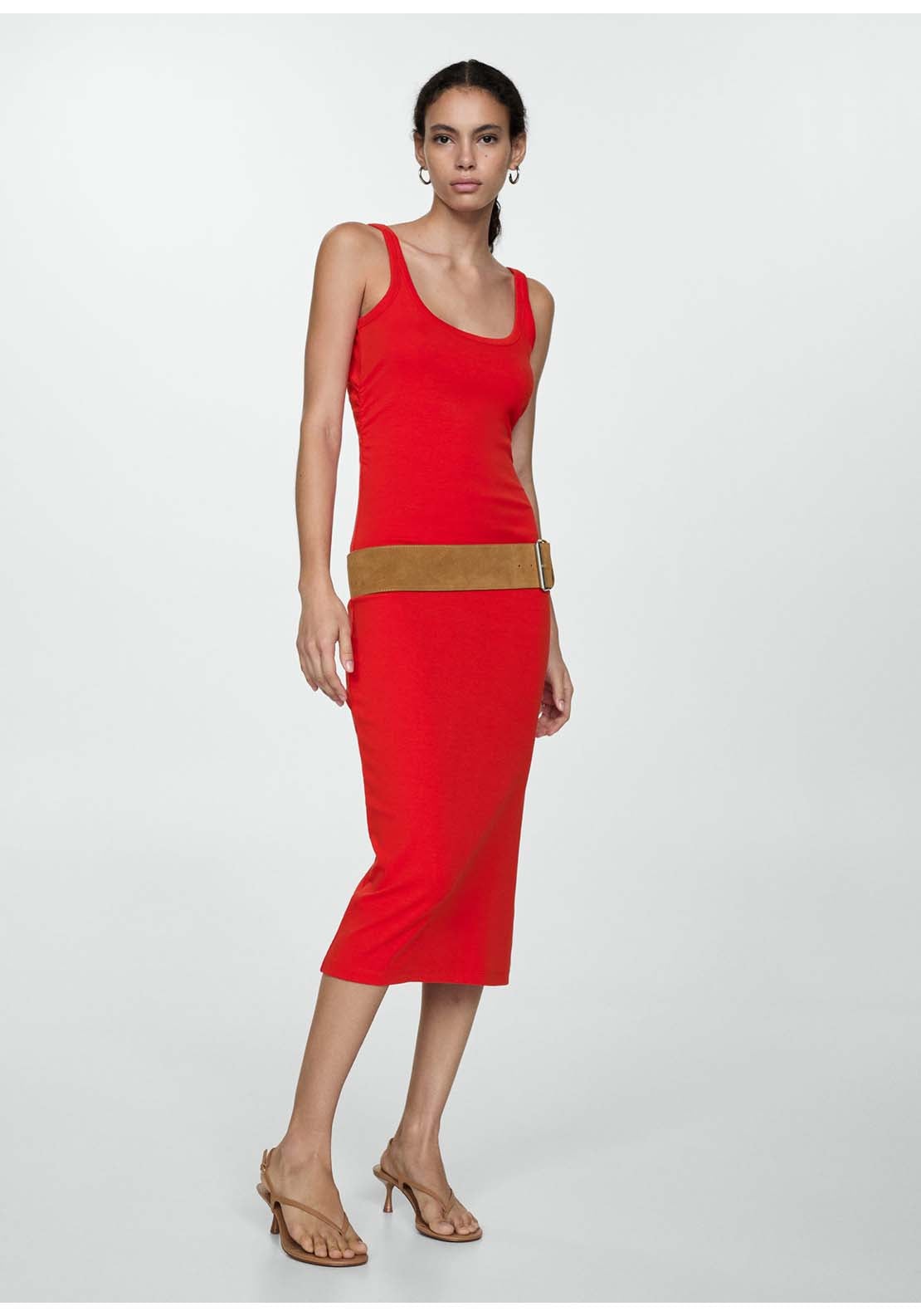 Mango Midi-dress with straps - Red 2 Shaws Department Stores