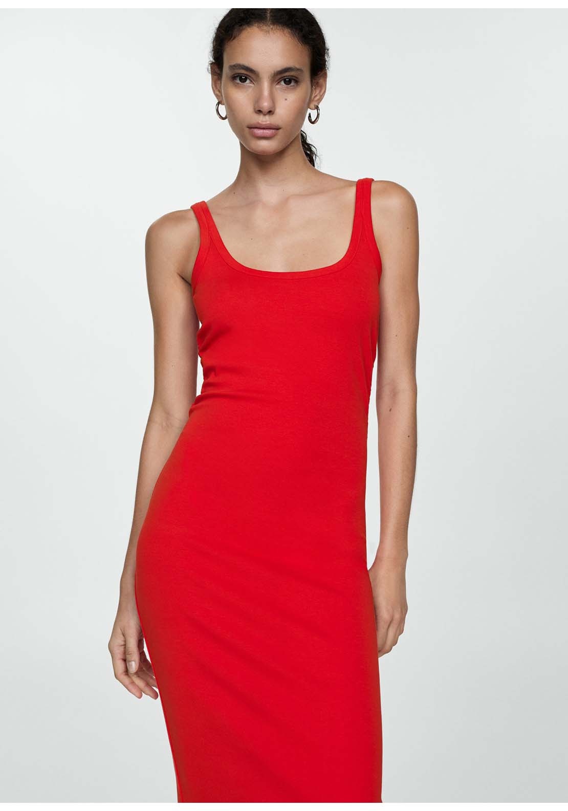 Mango Midi-dress with straps - Red 1 Shaws Department Stores