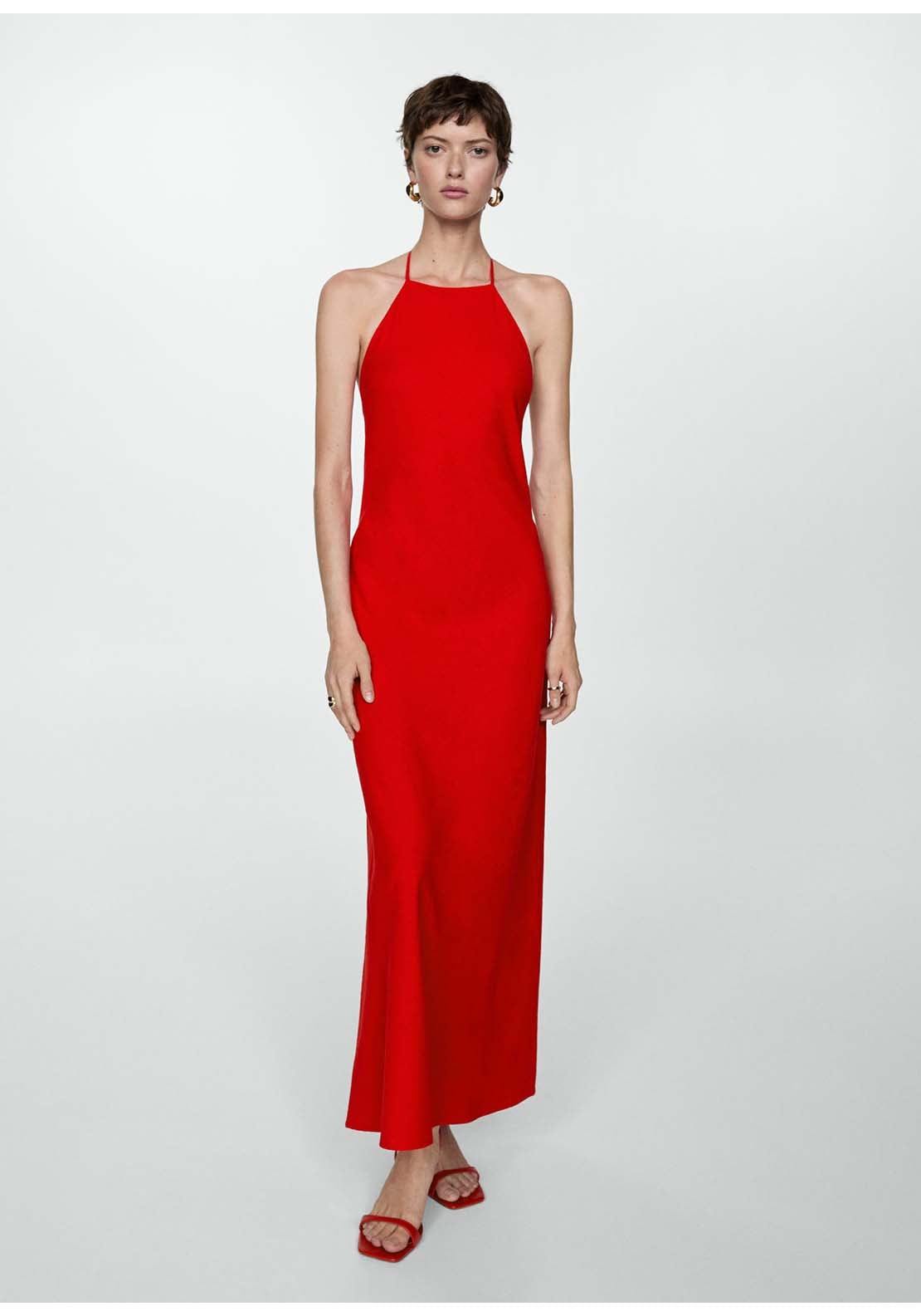 Mango Halter neck linen dress - Red 1 Shaws Department Stores