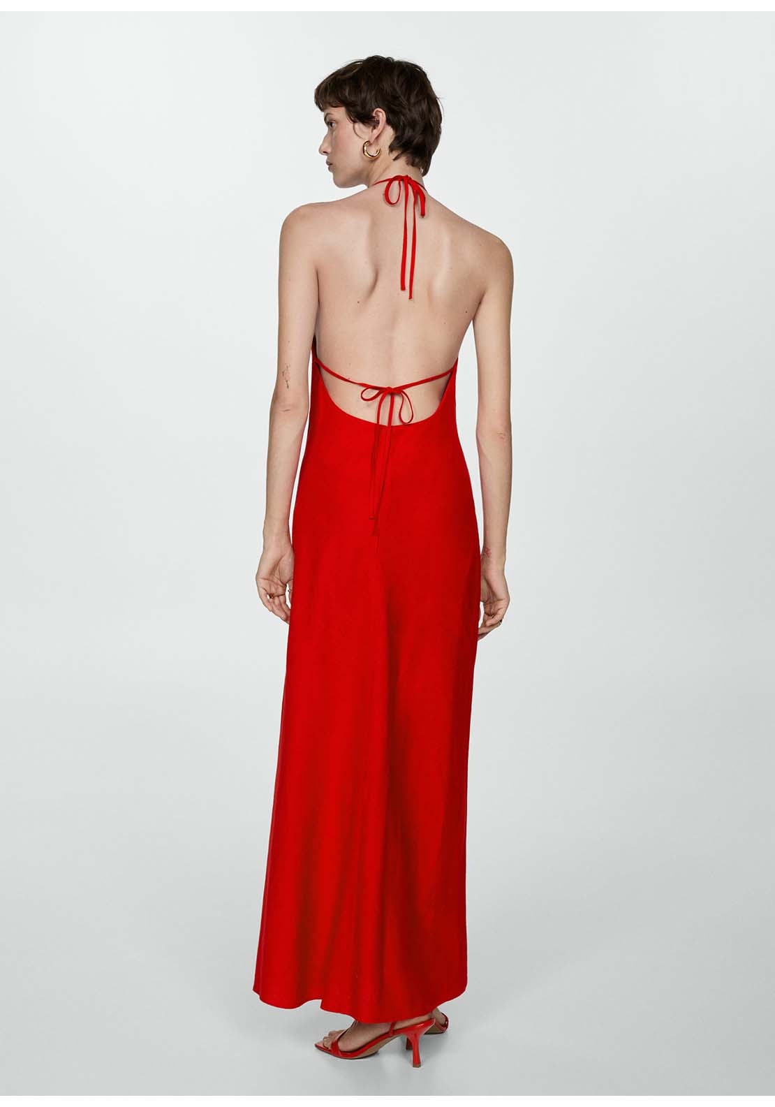 Mango Halter neck linen dress - Red 2 Shaws Department Stores