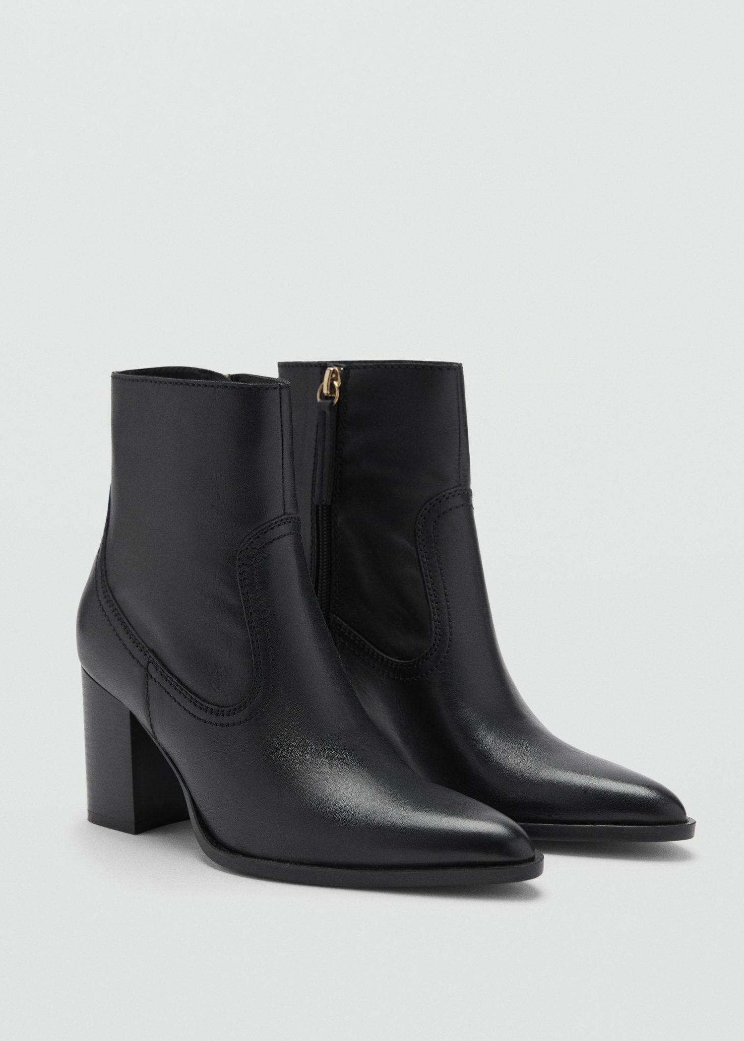 Mango Leather pointed ankle boots - Black 1 Shaws Department Stores