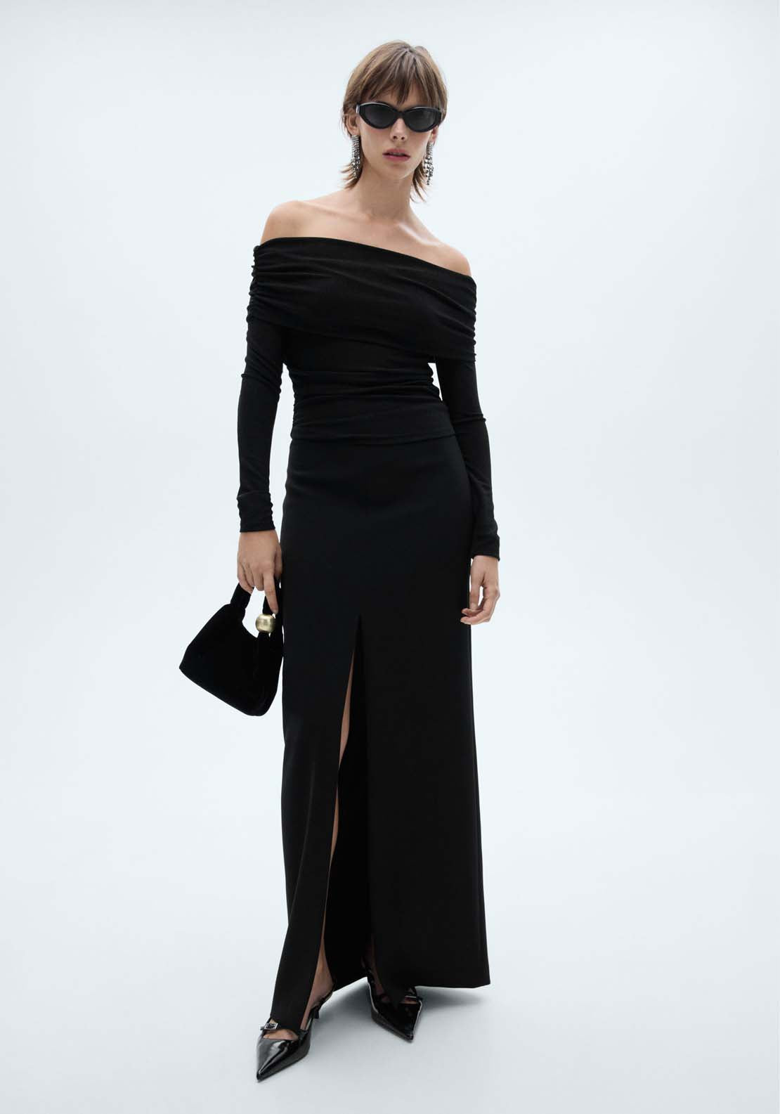 Mango Lurex off-the-shoulder top - Black 3 Shaws Department Stores