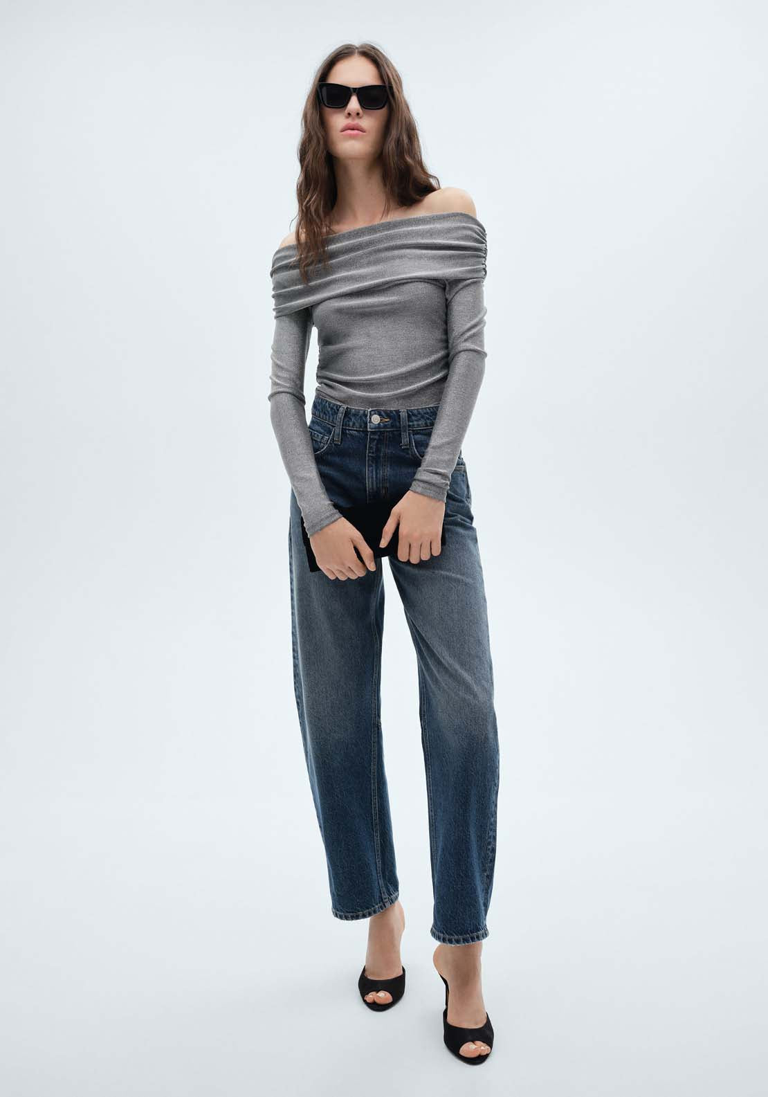 Mango Lurex off-the-shoulder top - Silver 4 Shaws Department Stores