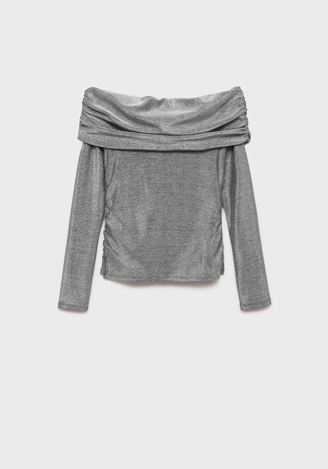 Mango Lurex off-the-shoulder top - Silver 7 Shaws Department Stores