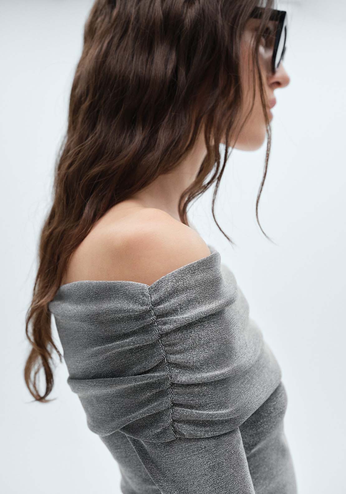 Mango Lurex off-the-shoulder top - Silver 2 Shaws Department Stores