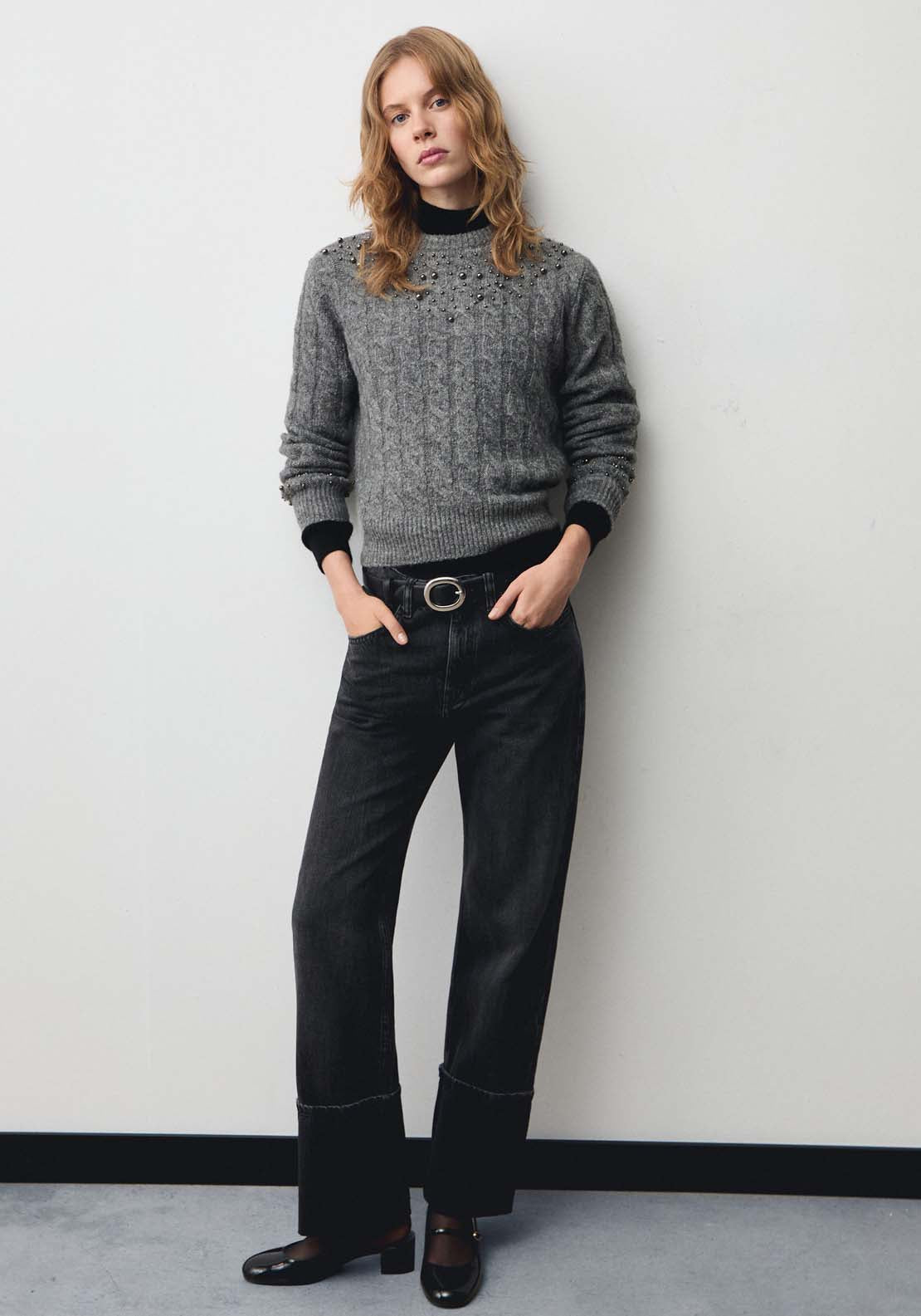 Mango Braided sweater with bead detail - Gray 2 Shaws Department Stores