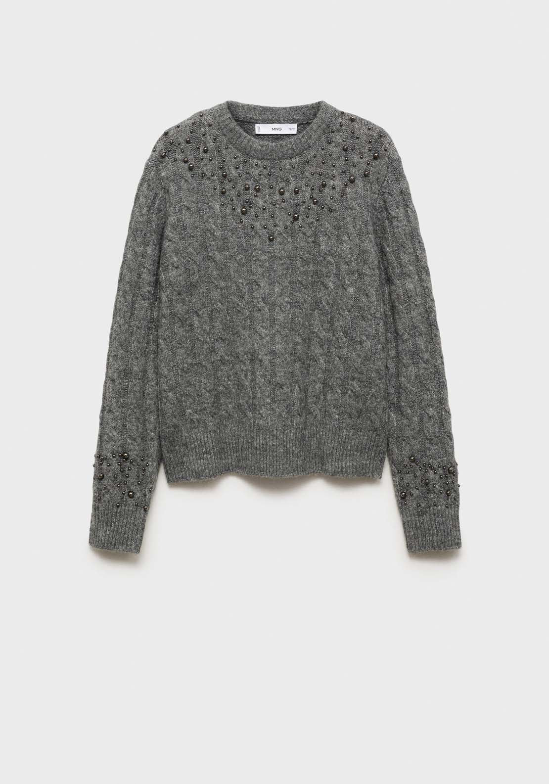 Mango Braided sweater with bead detail - Gray 7 Shaws Department Stores